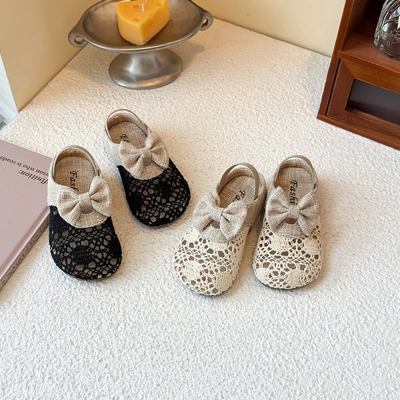 Summer Girl's Sandals Woven Bow-adorned Breathable Adorable Kids Slippers Cover Toe Elastic Band Slip-on Children Shoes 22-35