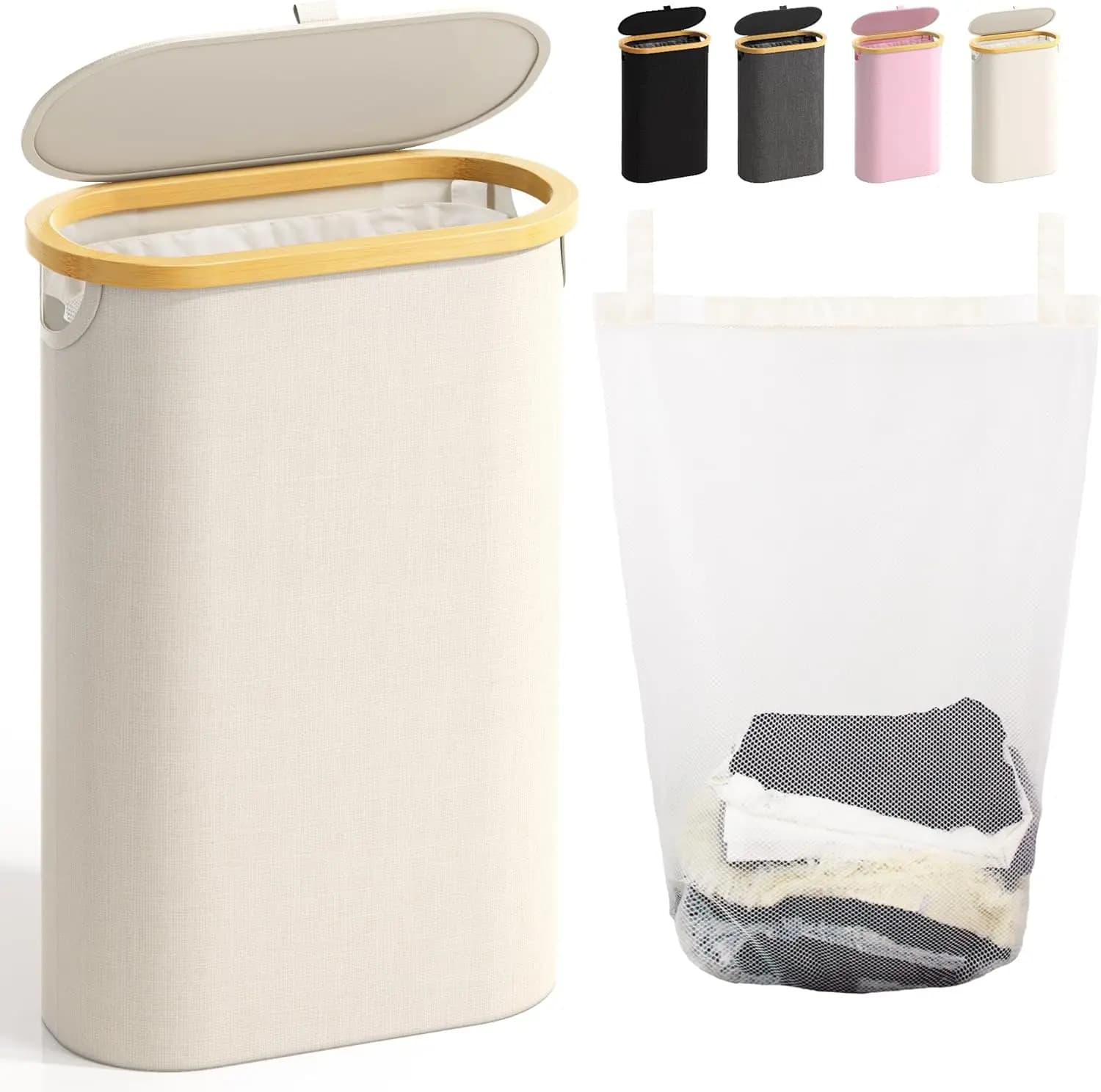 60L Subtle Candle Basket with Cover, Manici e Sacca Removable, Beige per l'Estetica della Camera di Letto