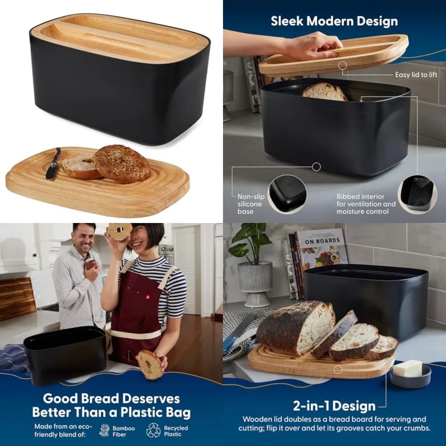Contenitore per Pane Union Grande, Adatto per Pane a Lievitazione Naturale e Altro, con Tagliere, Contenitore per Conservazione del Pane Fatto in Casa 14.2
