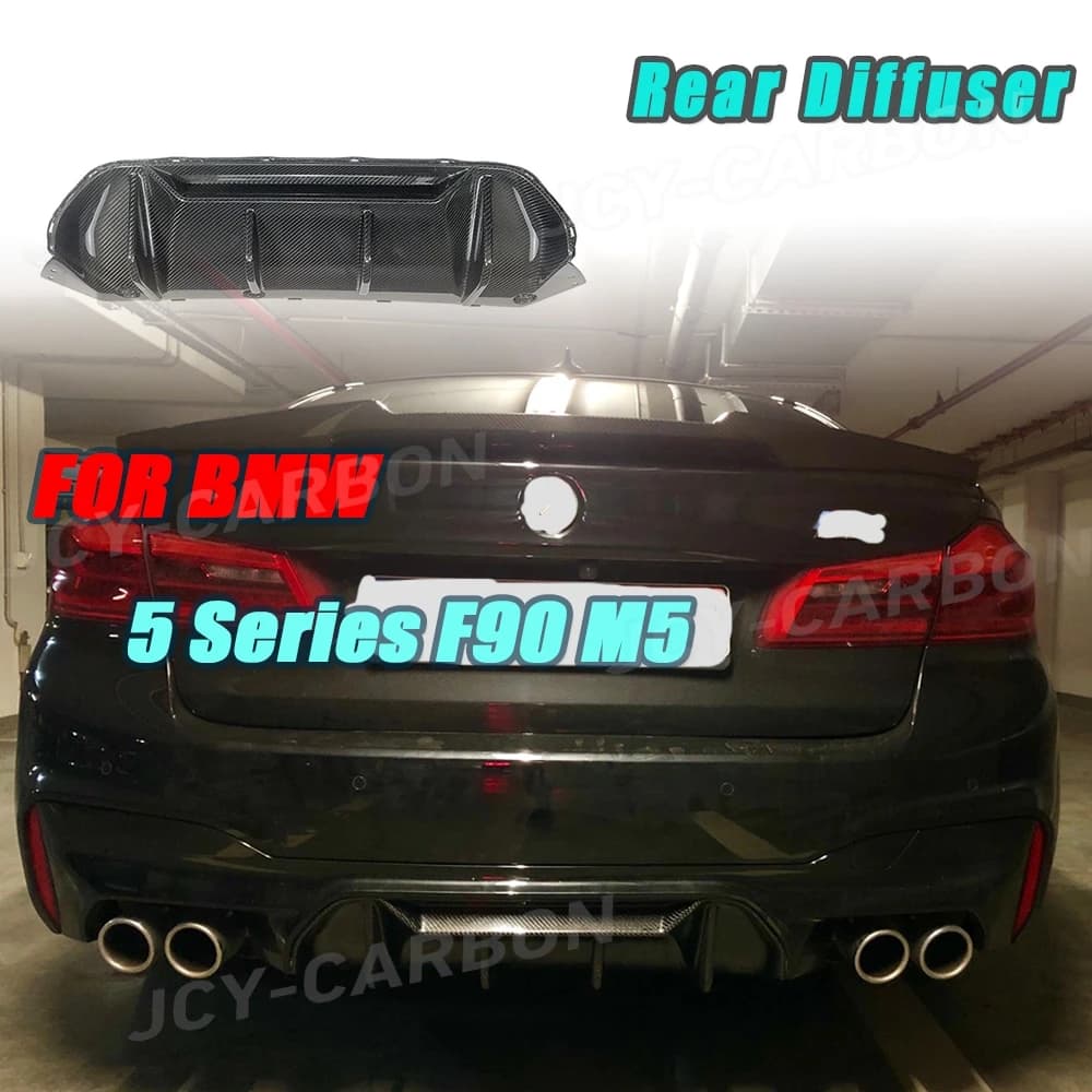 JCYECF Dry Carbon Fiber Rear Bumper Diffuser Spoiler For BMW 5 Series F90 M5 2017 2018 2019 FRP Bumper Guard Styling Body Kits