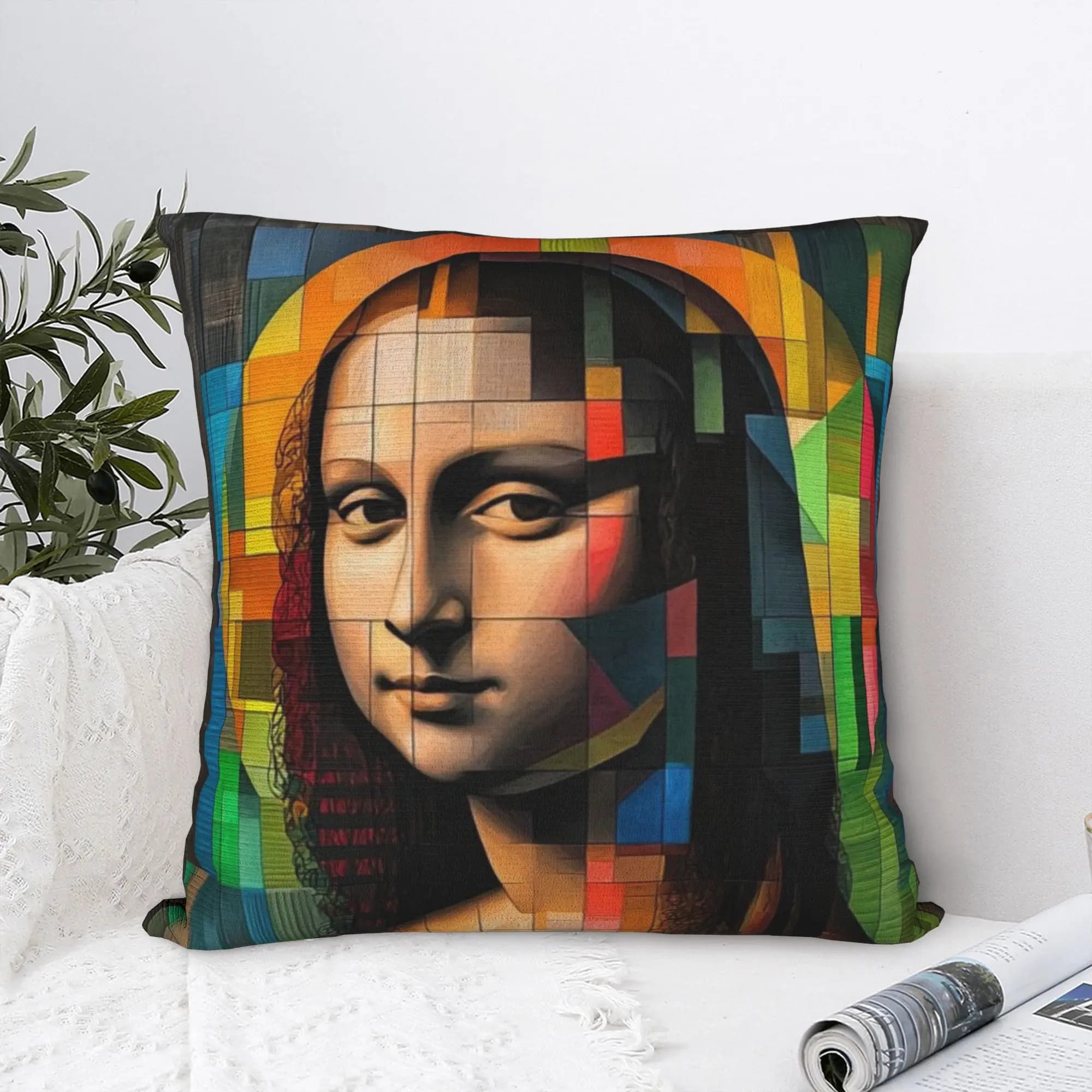 Pillow Cover Geometric Pop Art Mona Lisa Funny Pillow Case For Sofa Home Decoration Pillowcases