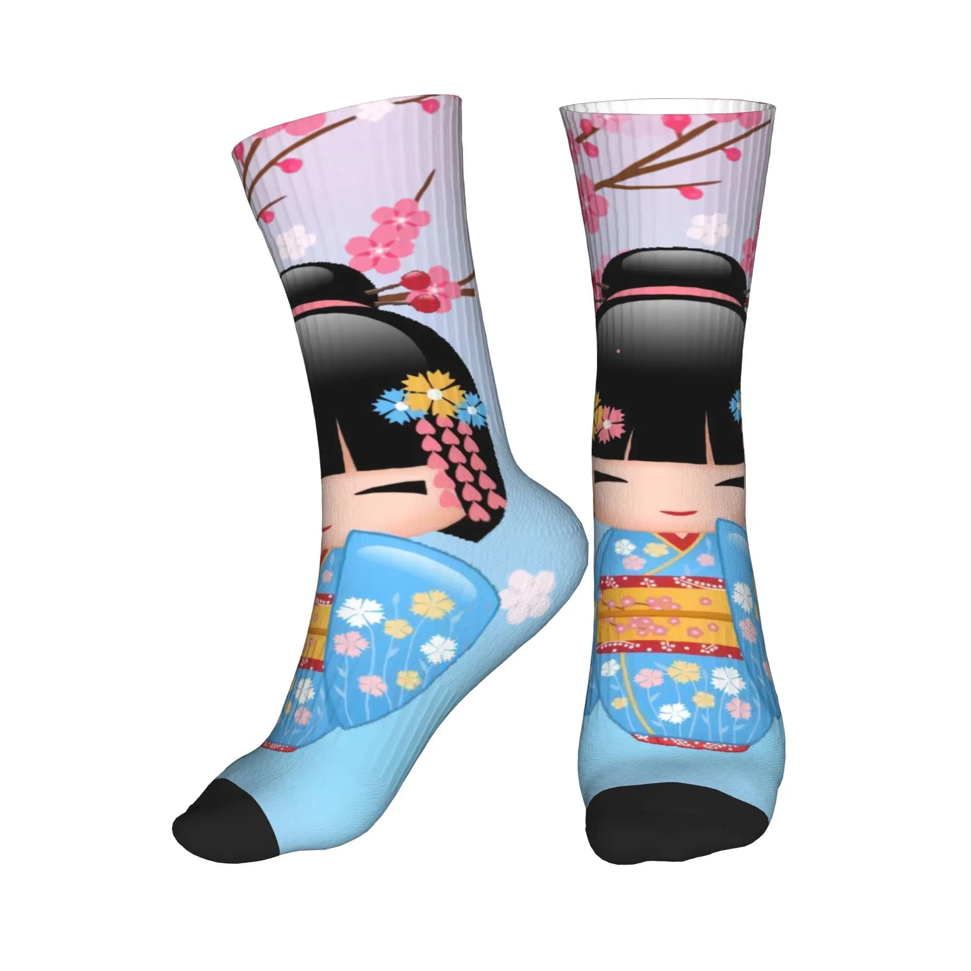 Kawaii Kawaii Kokeshi Doll socks for men and women, sports socks with Japanese 3D print Kimono Geisha Girl