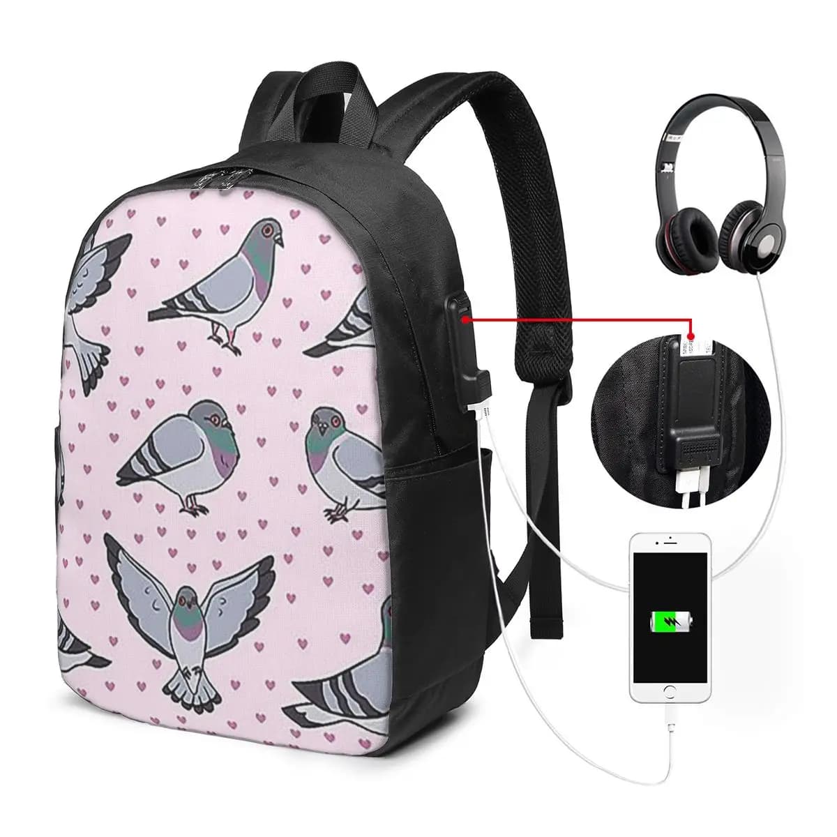 Zaino con simpatici piccioni dei cartoni animati, borsa da viaggio per notebook, borsa per computer, borsa da scuola per studenti universitari, borse a tracolla per laptop per uomo e donna
