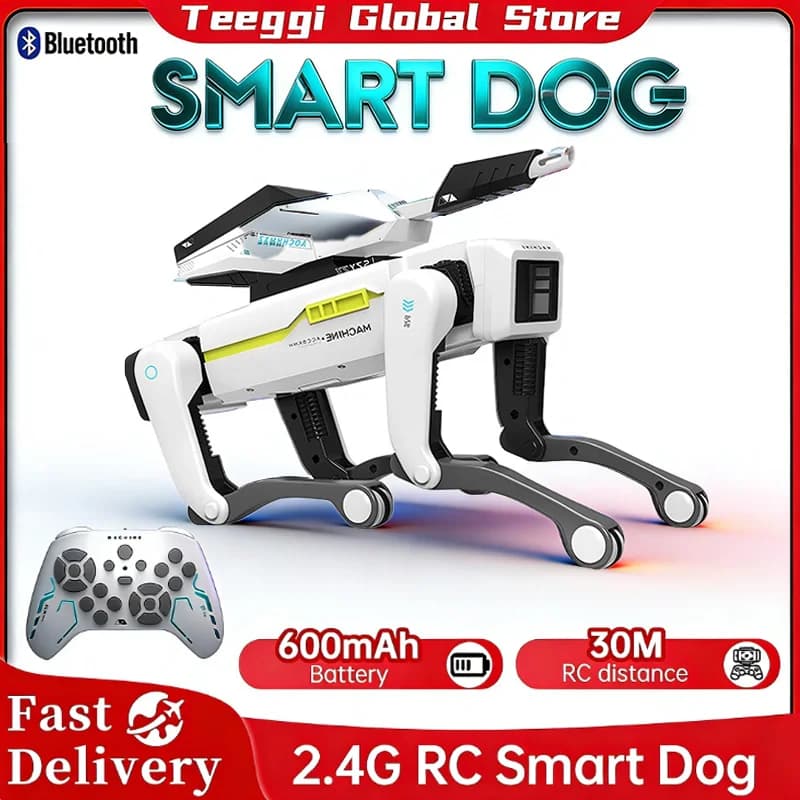 Teeggi Cane Robot AI RC Programmabile Intelligente con Torretta, Animale Domestico Bionico Interattivo Controllato da App, Giocattolo Educativo STEM per Bambini, Regalo