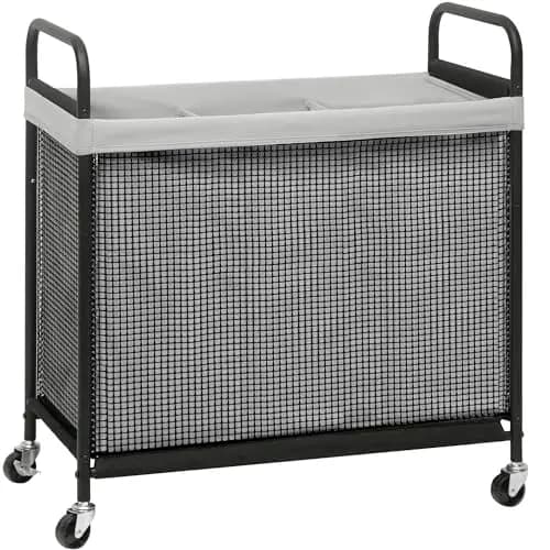 STORAGE MANIAC Cesto Portabiancheria con Ruote, Organizzatore per Bucato a 3 Scomparti, Cesto Portabiancheria su Ruote con Sacca Rimovibile