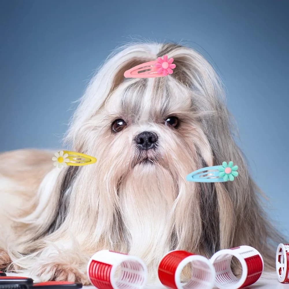 20pcs Mini Shape Pet Hair Clip 3cm Width Mini Size Dog Hair Flower Clip Style Solid Texture Mini Hair Barrette Beauty Matching