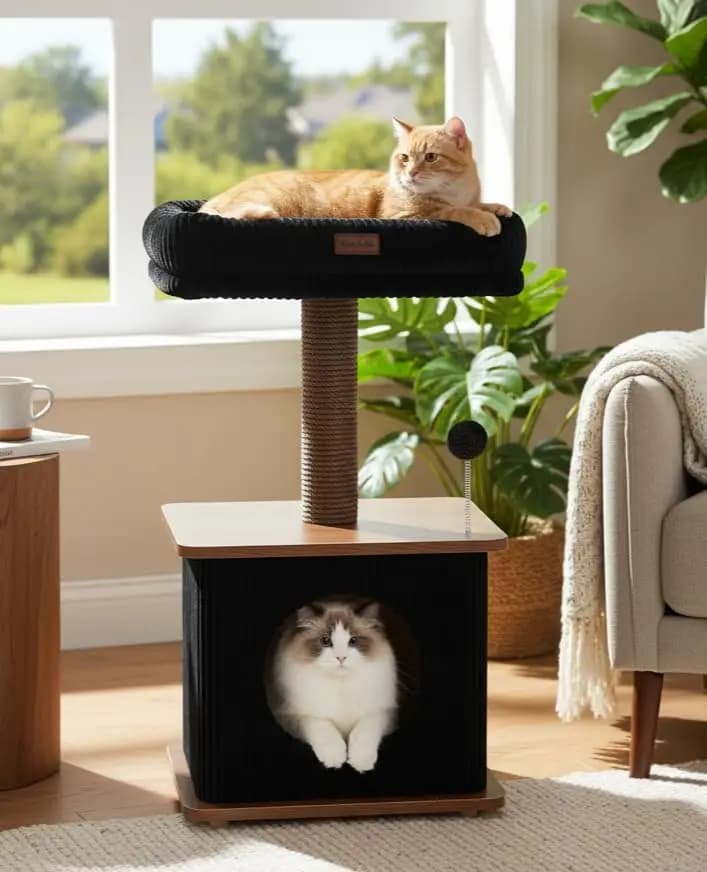 Albero per Gatti Moderno per Interni, Stile Loft Nordico, Torre per Gatti con Tiragraffi in Sisal