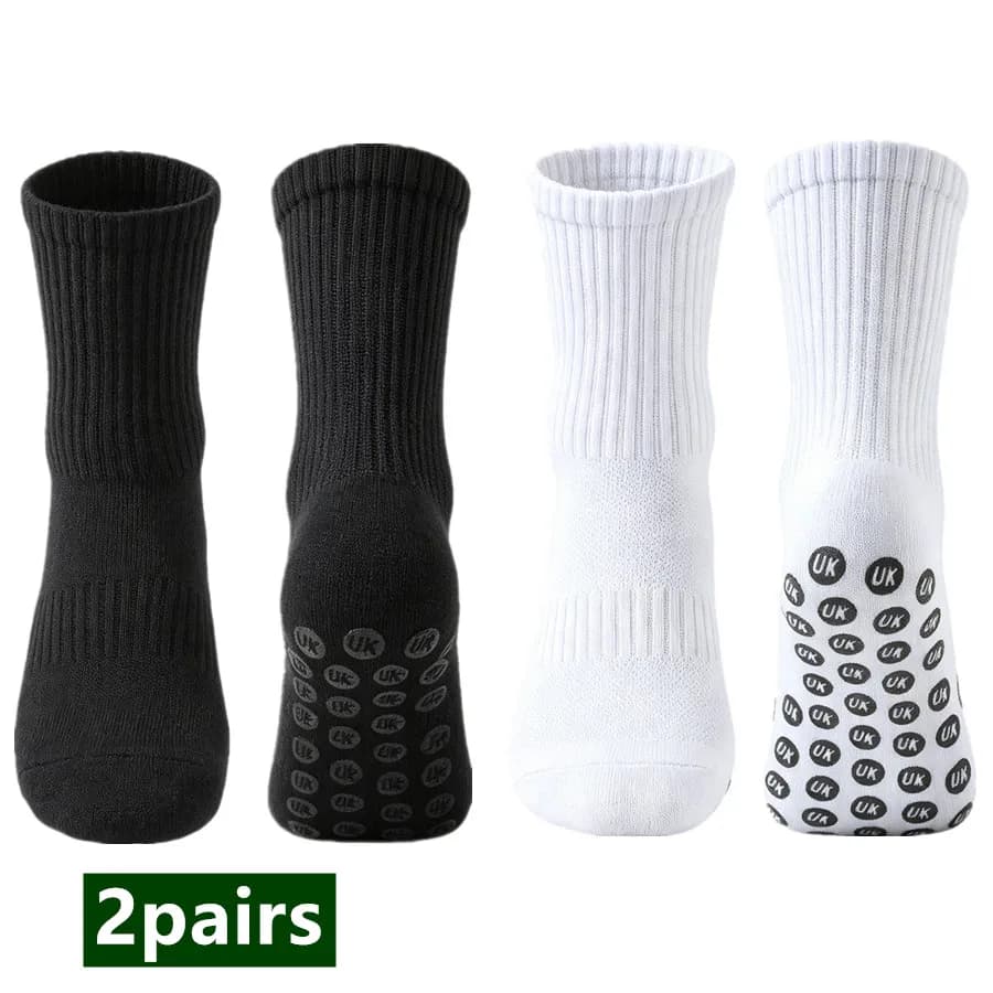 2pairs Men Women Non Slip Grip Shockproof Towel Bottom Running Hiking Breathable Professional Athletic Exercise Sport Socks