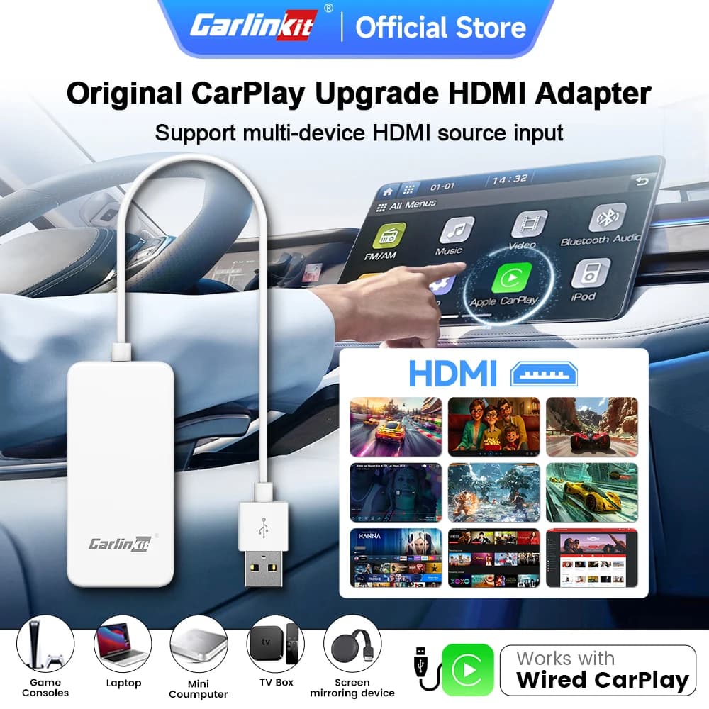 Adattatore Multimediale CarlinKit Car TV Mate HDMI, Adattatore di Uscita Video HD per Supporto Dispositivi HDMI, Streaming Video, Smart Box Plug & Play