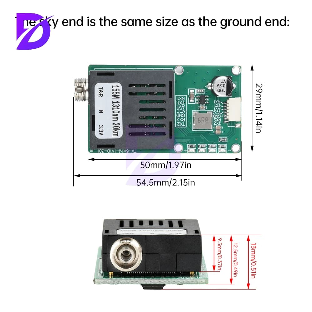 Modulo ricetrasmettitore ottico Sky/Earth TTL Interfaccia DC 5.5-26V FC RX/TX/AV/VCC/GND per droni Modulo da TTL a fibra ottica