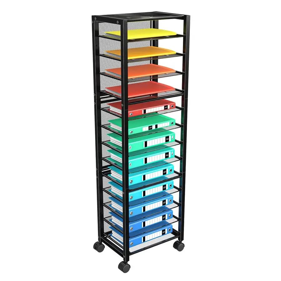 Carrello Portadocumenti a 14 Ripiani, Organizzatore da Scrivania, Carrello Portaoggetti per Ufficio, Casa, Scuola, Nero
