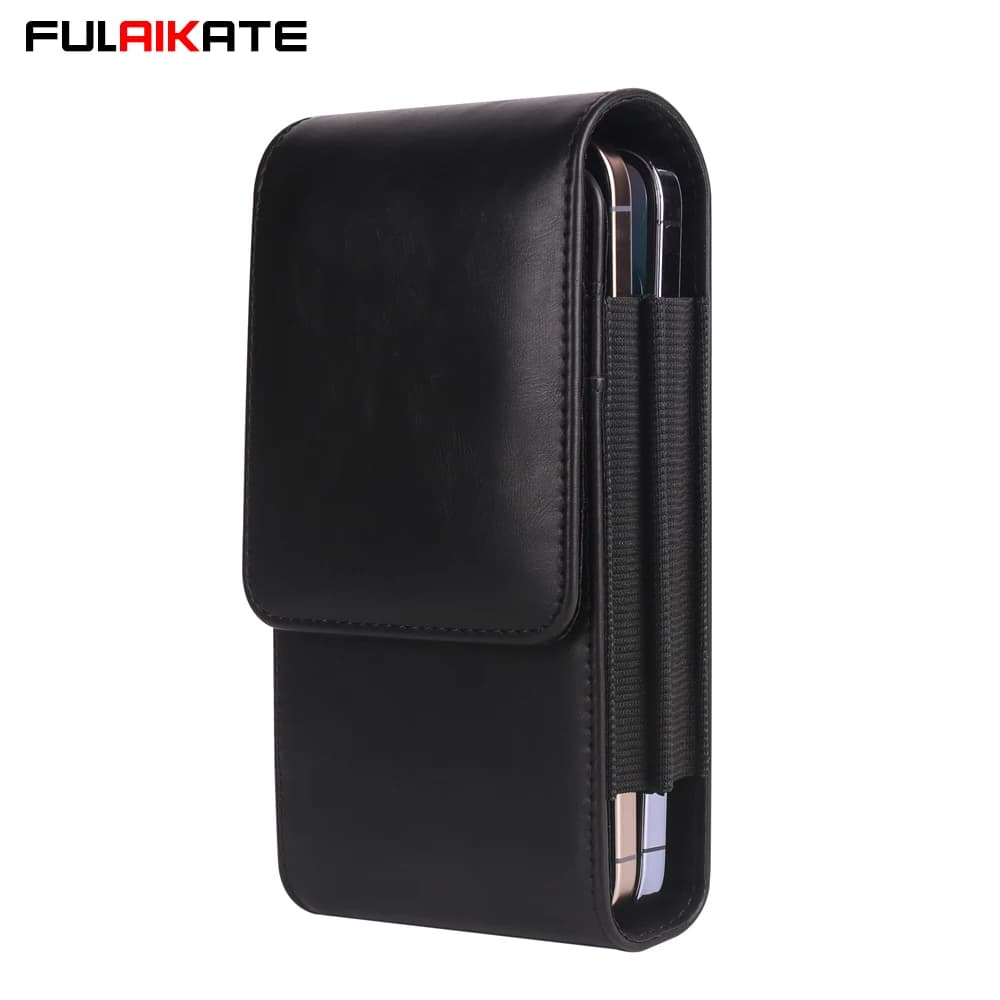 Borsa per telefono a vita verticale a doppio strato per iPhone 16 Pro Max Tasca per carte da uomo Custodia in pelle per Samsung S24 Ultra 6.7-6.9" Holstel