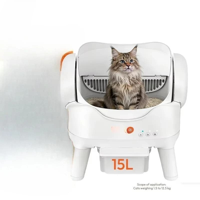 Lettiera per Gatti Autopulente Elettrica con Coperchio Aperto 15L
