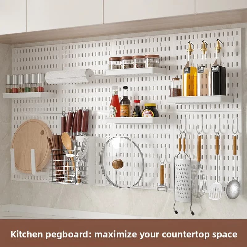 Organizzatore da Parete per Cucina Senza Fori, Porta Utensili, Porta Spezie, Porta Coltelli, Ganci, Cestello e Mensola