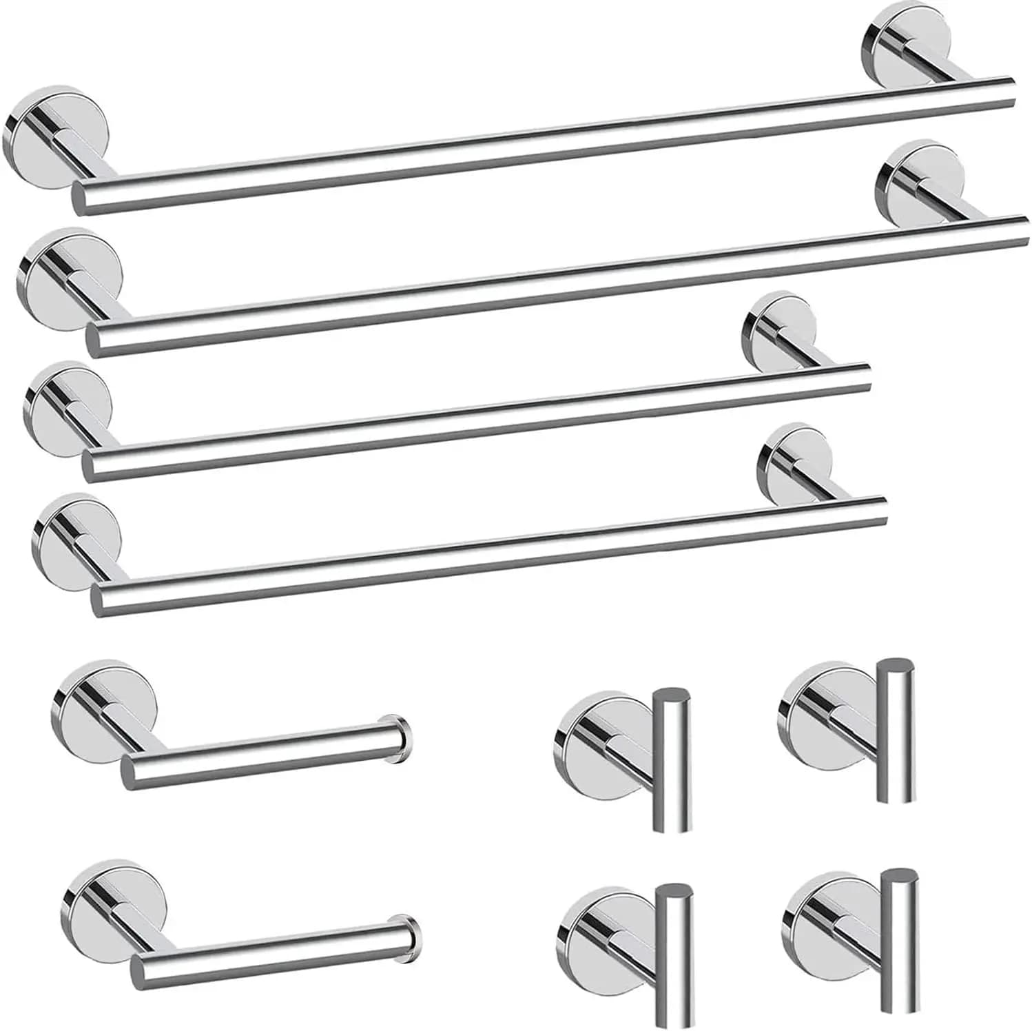 Set di accessori da bagno in cromo lucido: portasciugamani, gancio per accappatoio, porta carta igienica - Accessori da parete in acciaio inossidabile