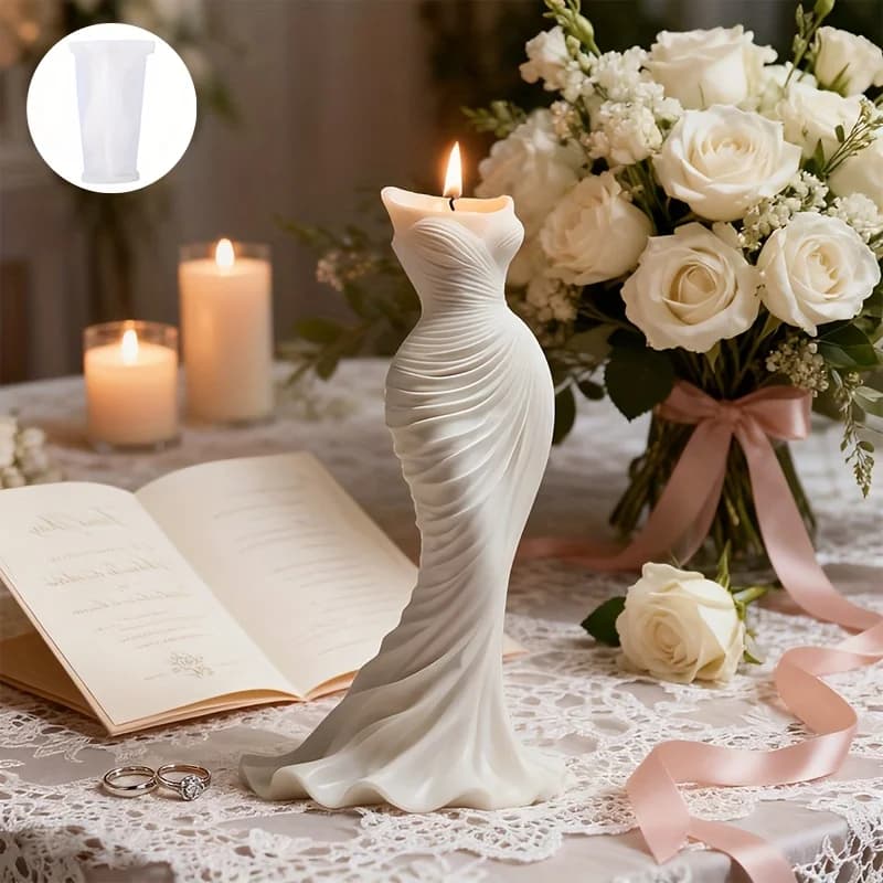 3D Slim Mermaid Wedding Dress Silicone Mold, Elegant Bridal Gown Shape Easy Demold Durable Resin Chocolate Soap Craft DIY Mould