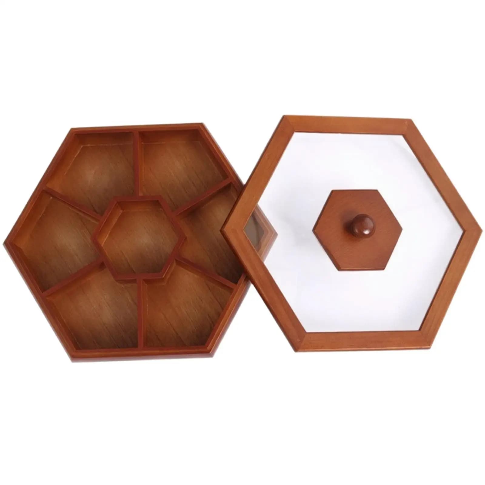 Pine Wood Snack Storage Container with Glass Lid and Dividers for Nuts Candy Dried Fruit Organizer Box