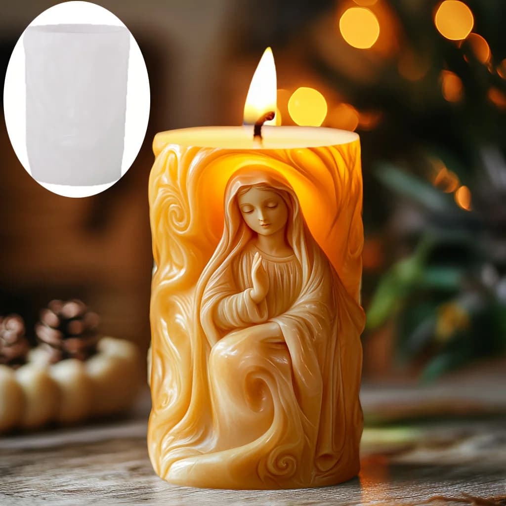 Vergine Maria Cilindro in rilievo Candela Stampo in silicone Preghiera Dea Maria Stampo in resina Curling Capelli Mary Cilindro in rilievo Stampi in gesso