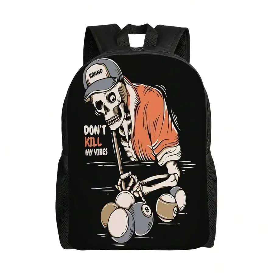 Stylish Casual Backpack With Skull Billiards Design For Adults