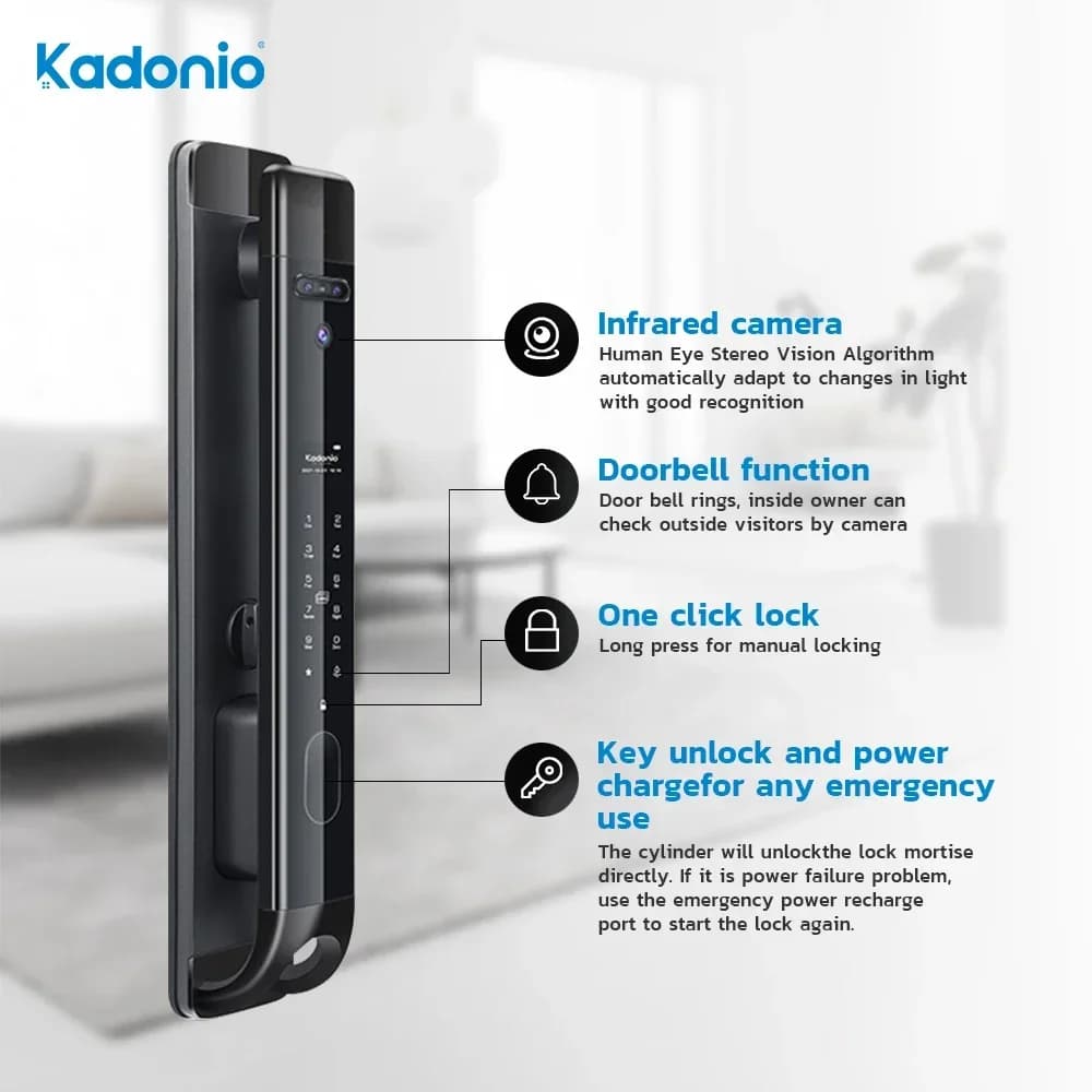 Serratura Intelligente Kadonio per Hotel, Impermeabile, con Schermo, Sblocco Tramite Impronta Digitale e NFC, Compatibile con Tuya