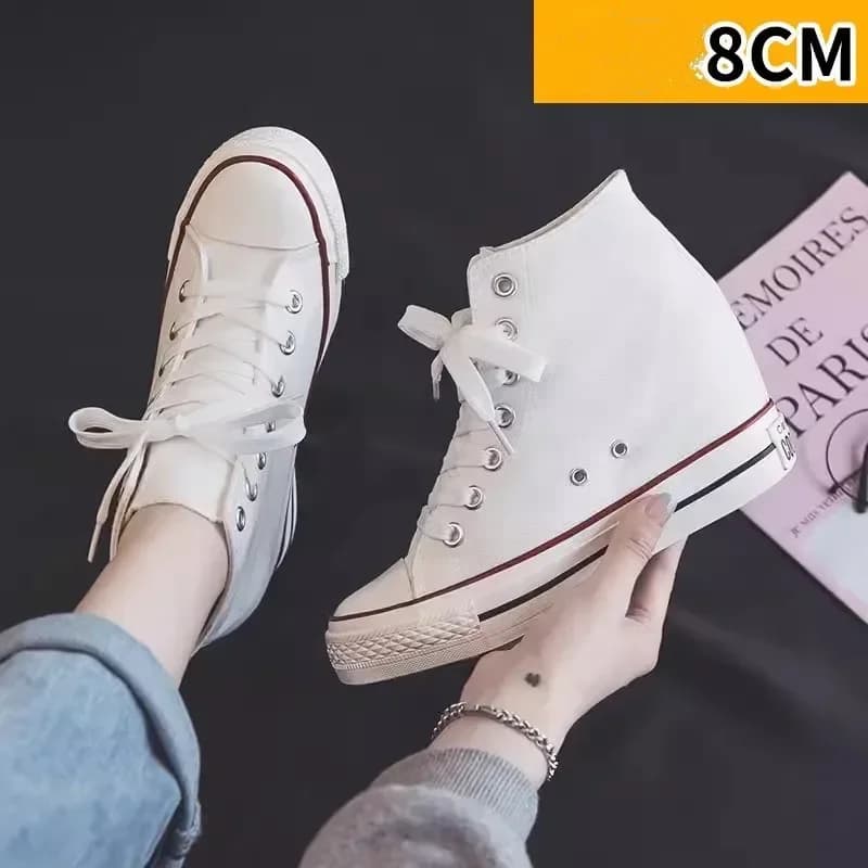 Scarpe di tela alte con plateau da 8 cm per donna Scarpe casual alte con tacco nascosto Scarpe da ginnastica con zeppa con suola spessa firmate per donna