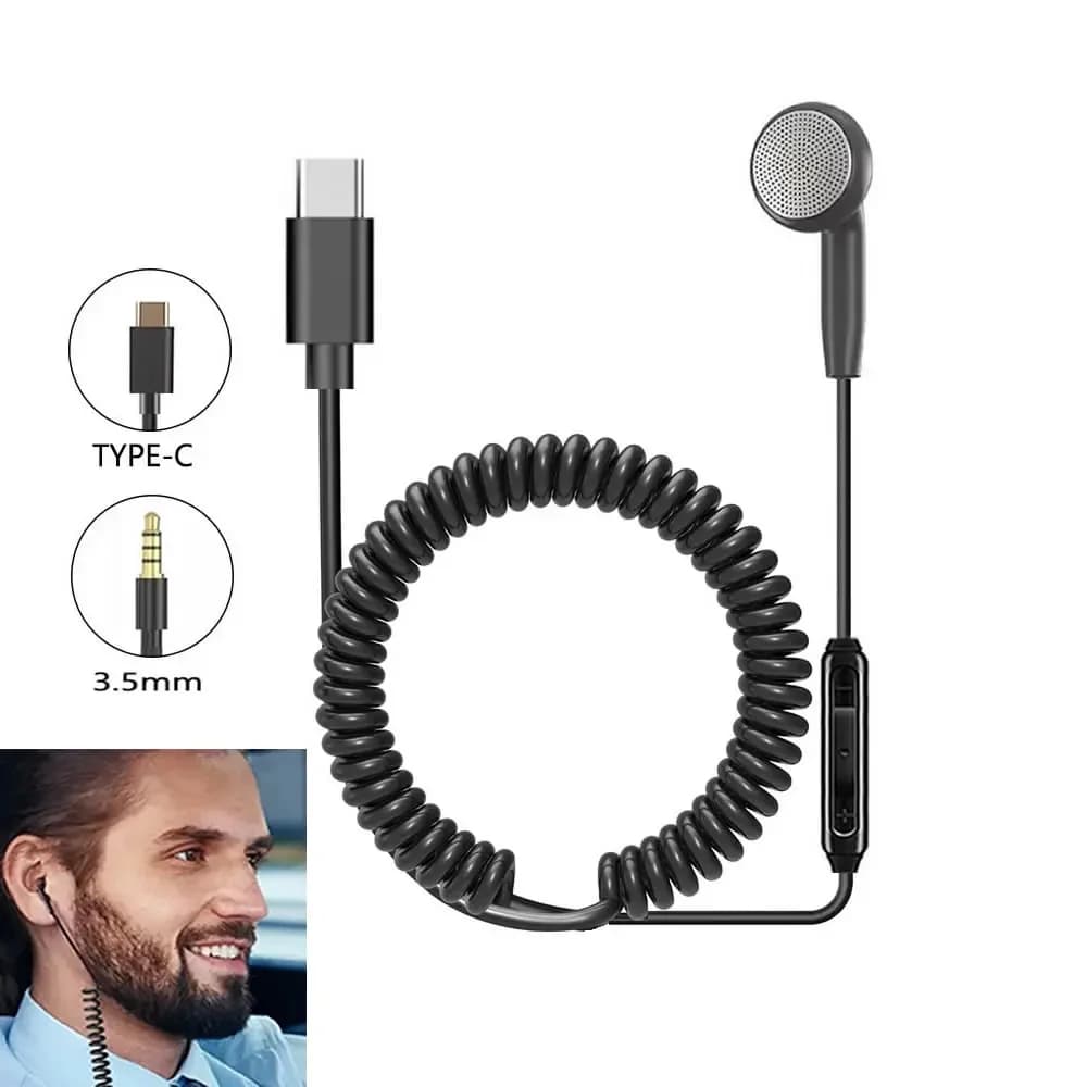 3.5MM / Tipo C Singolo Lato Auricolare Cablato In-Ear Cuffia Primavera Cavo A Spirale Retrattile Vivavoce Auricolare USB C Jack Auricolari