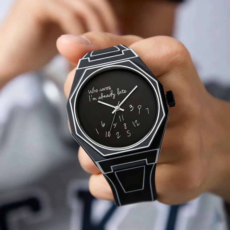 Funny "I'm Already Late" Quartz Watch for Men Women, 2D Sketch Rotating Dial Wristwatch, Casual Streetwear Fashion Timepiece