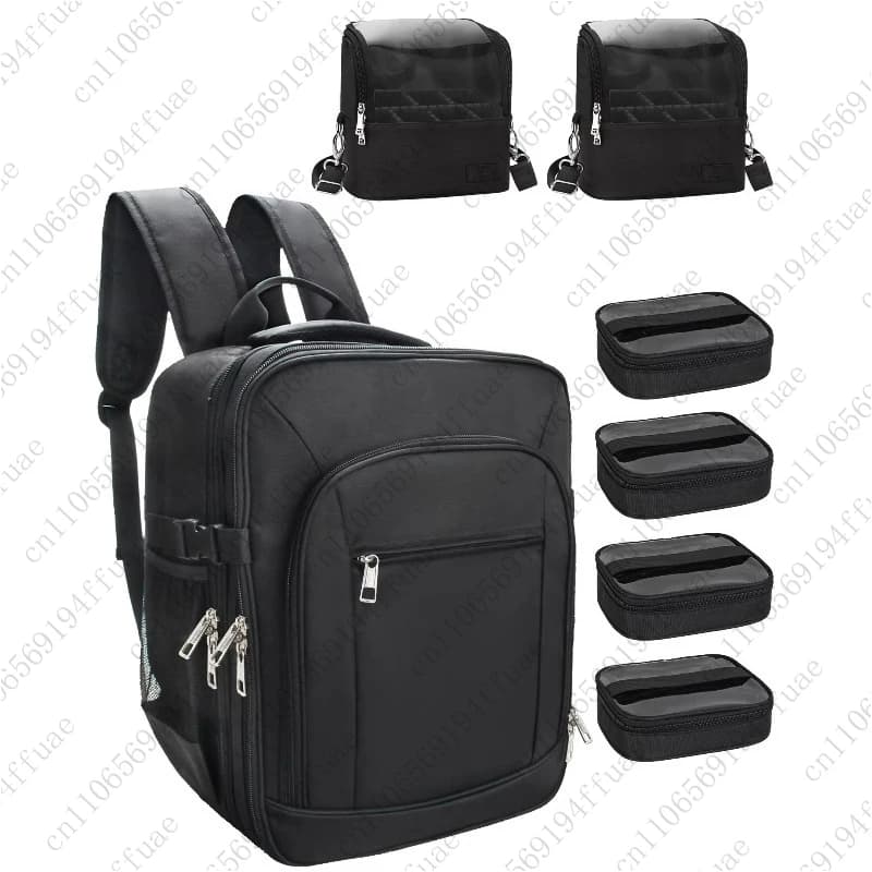Double Layer Makeup Backpack 4 Pockets Extra Large Cosmetic Bag with 2 Brushes Travel Artist Bag