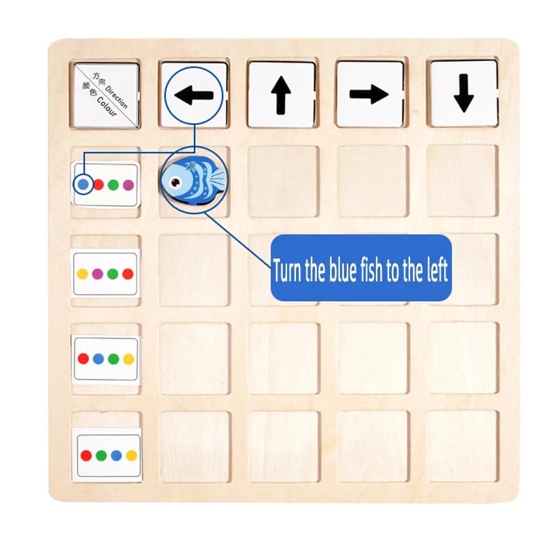 Gioco da Tavolo in Legno Montessori per Bambini dai 3 Anni, Allenamento del Pensiero Logico, Riconoscimento dei Colori e delle Direzioni, Gioco Educativo