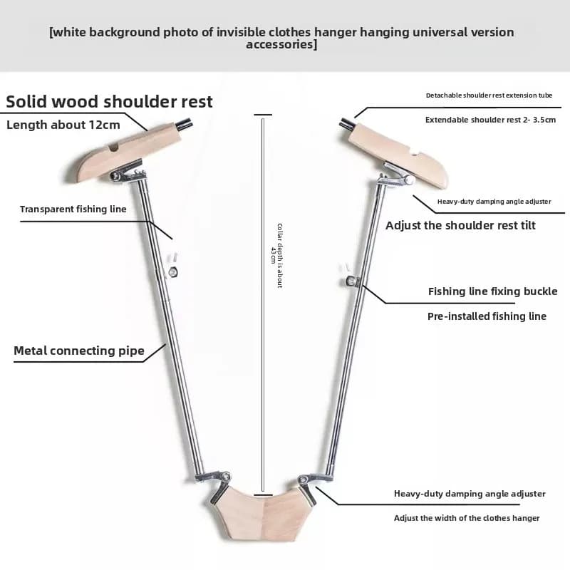 Adjustable Invisible Hanger for White Background Shooting Solid Wood Hollow Collar Clothes Rack Garment Display Prop for Studio