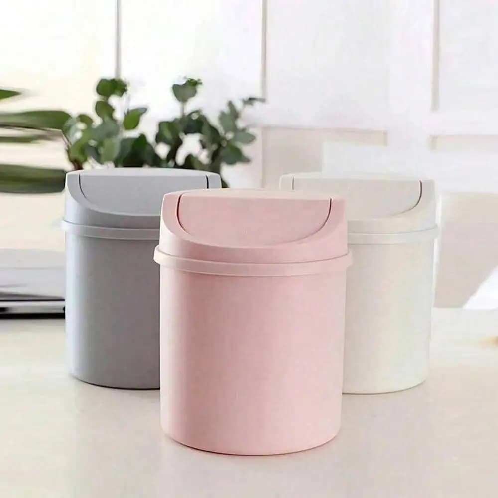 Mini Trash Can With Lid, Small Garbage Can, Plastic Waste Basket, Rotating Lid Design Prevent Odor Leakage, Suitable For Storing
