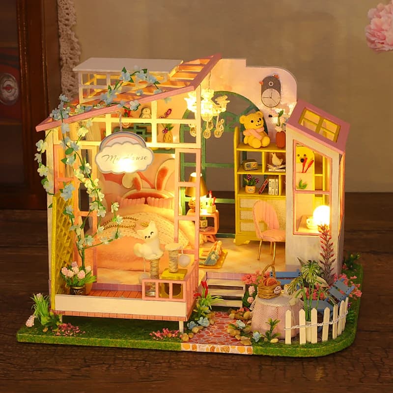 Kit mini casa delle bambole in legno Puzzle 3D assemblaggio modello di costruzione giocattoli decorazioni per la camera da letto di casa con mobili giocattolo per il regalo di Natale