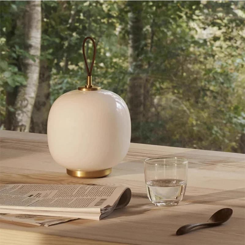Lampada da Tavolo Portatile Rosa e Bianca di Design Danese per Soggiorno, Lampada Nordica Ricaricabile in Vetro, Luce Calda da Comodino per Lettura LED
