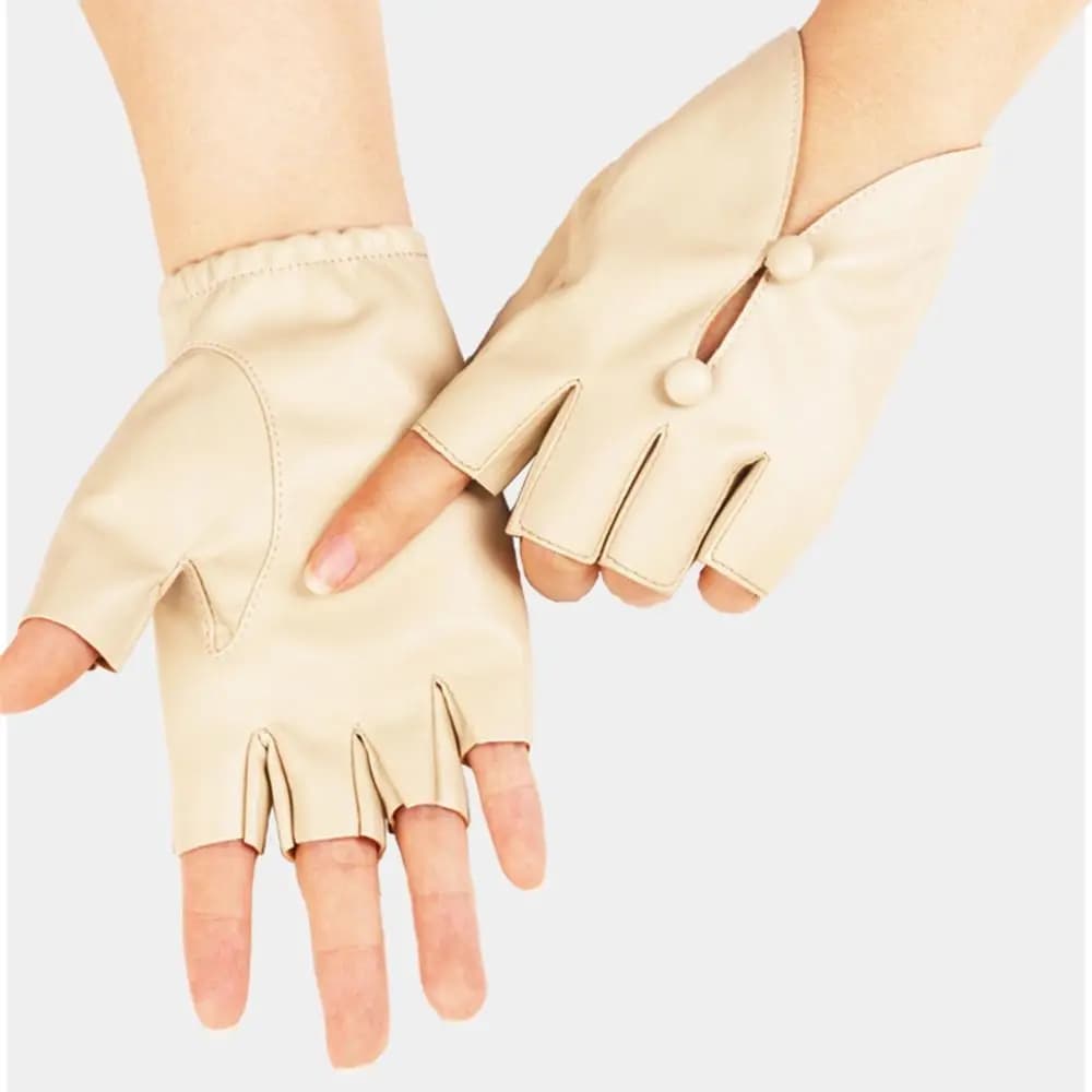 Guanti da donna in pelle PU con bottoni, antiscivolo, per performance di danza, gotici, con assorbimento degli urti, mezze dita