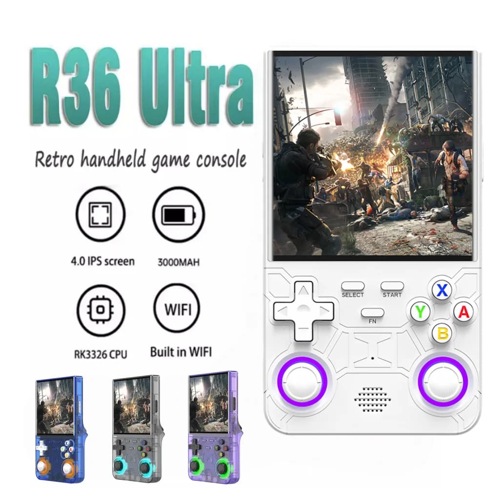 Retro R36 Ultra Handheld Video Game Console 4.0 Inch IPS Screen 128GB Preloaded Games Portable Pocket Player with Linux System