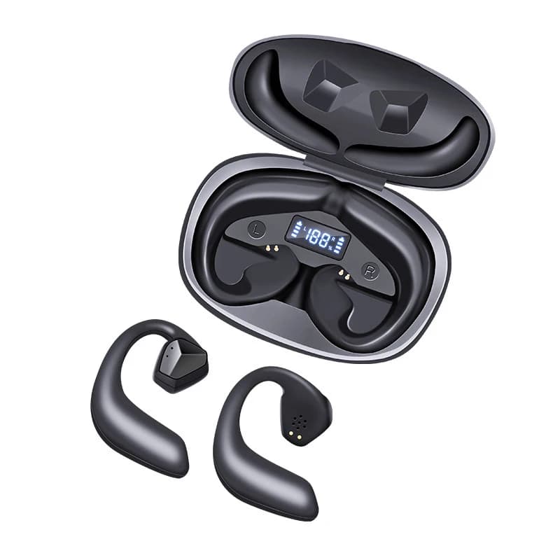Waterproof Wireless Charts Updated with Air-Conduction Bluetooth Technology, LED Display, Stereo HiFi Audio and Sport Earring Hooks