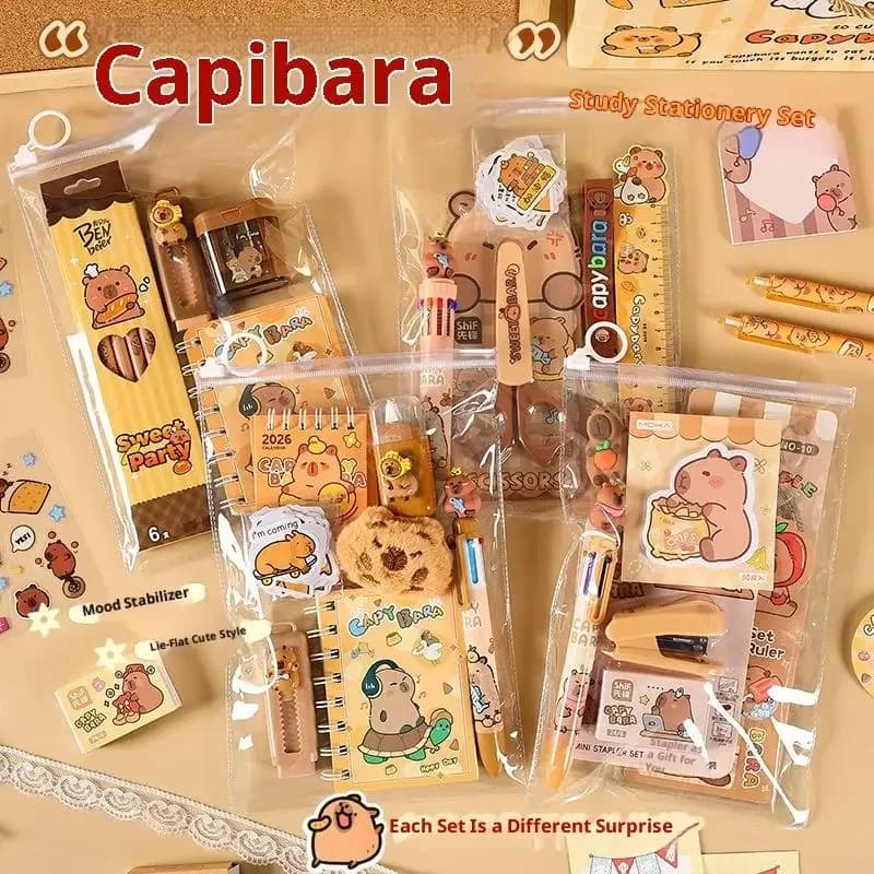 1 set di penne adesivi coltello multiuso confezione regalo di cancelleria capibara kit di cancelleria per bambini regalo di compleanno per l'apprendimento del ritorno a scuola