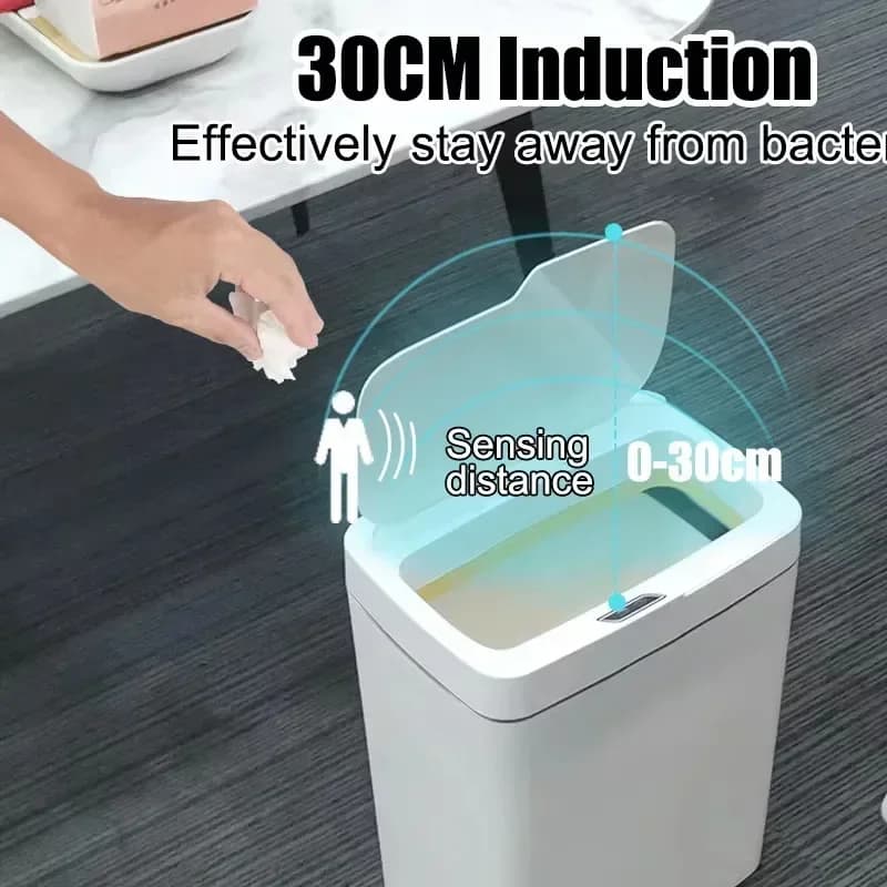 Cestino Intelligente da 15L con Sensore Automatico Senza Contatto, Impermeabile e Inodore per Bagno, Cucina, Camera da Letto - Cestino Moderno per Rifiuti