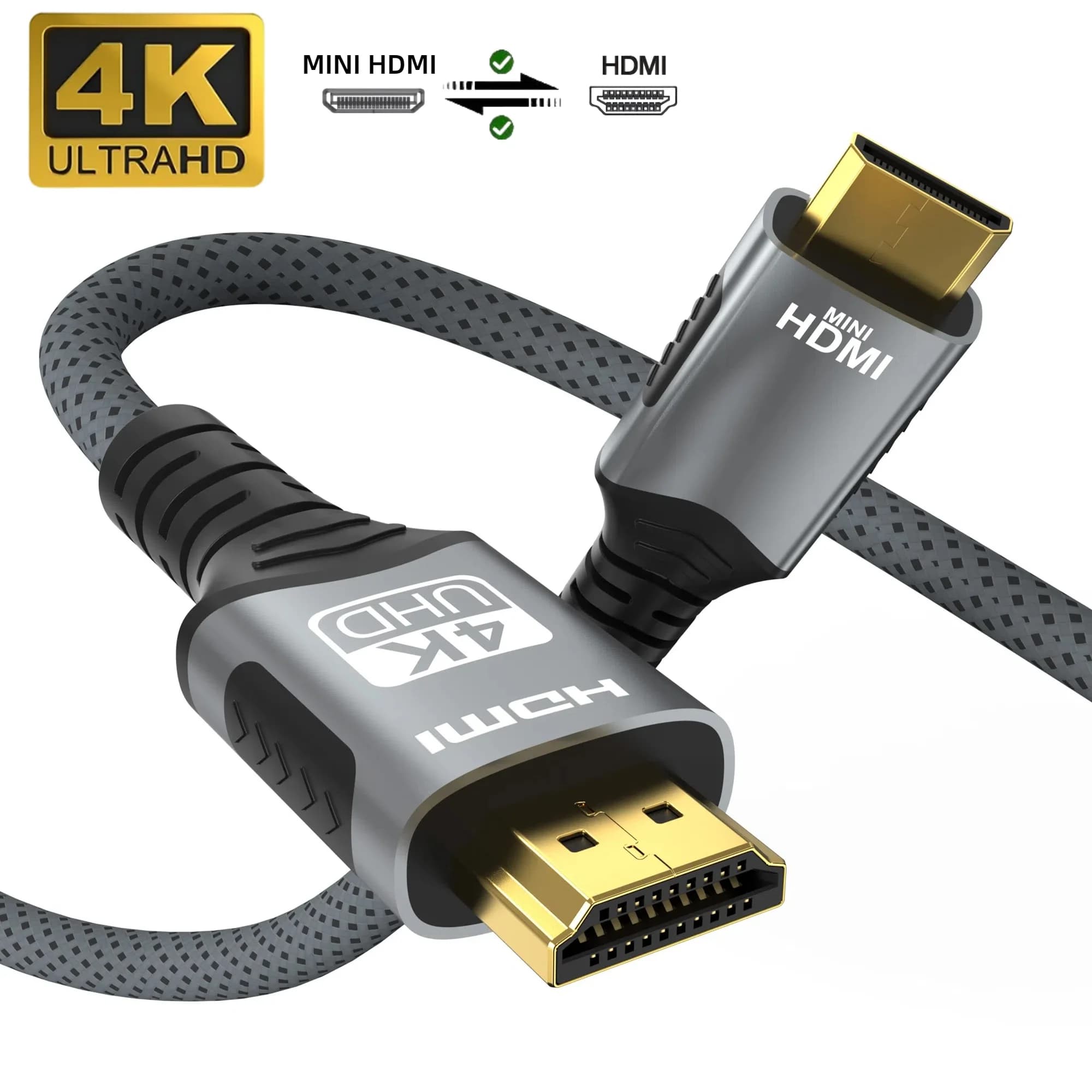 4K Mini/Micro HDMI compatible braided HDMI cable 4K@60Hz 2K@120Hz Two-way cable 2.0 18Gbps for camera monitor