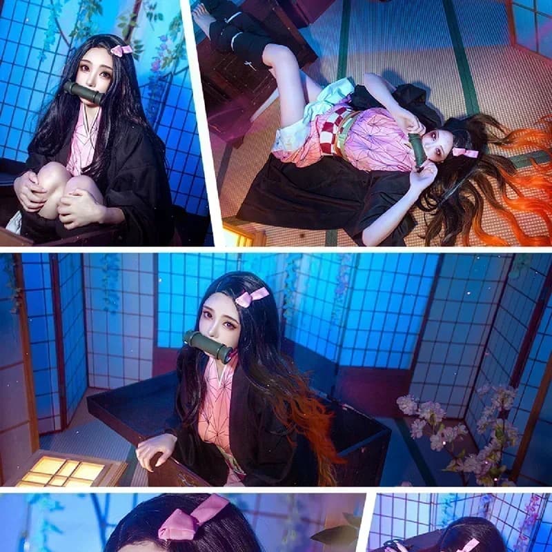 2025 Kamado Nezuko Cosplay Kostuum Anime Kimono Kamado Nezuko Pruik Uniforme Halloween Vrouwen Kinderkleding