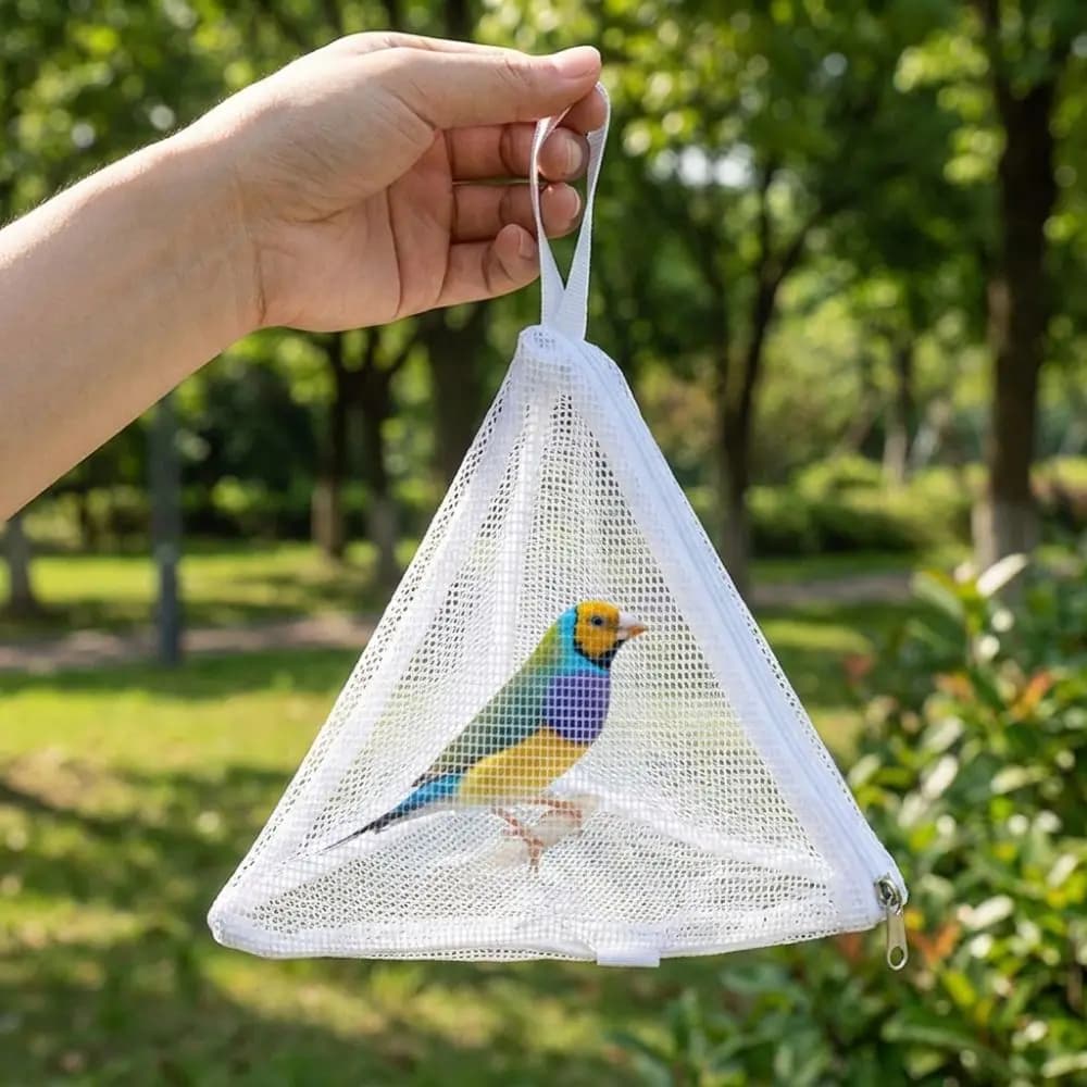 Portable Breathable Mesh Bird Carrier Bag Anti Fly Large Space Parrot Travel Cage Folding Triangular Pet Handheld Bag Go Out
