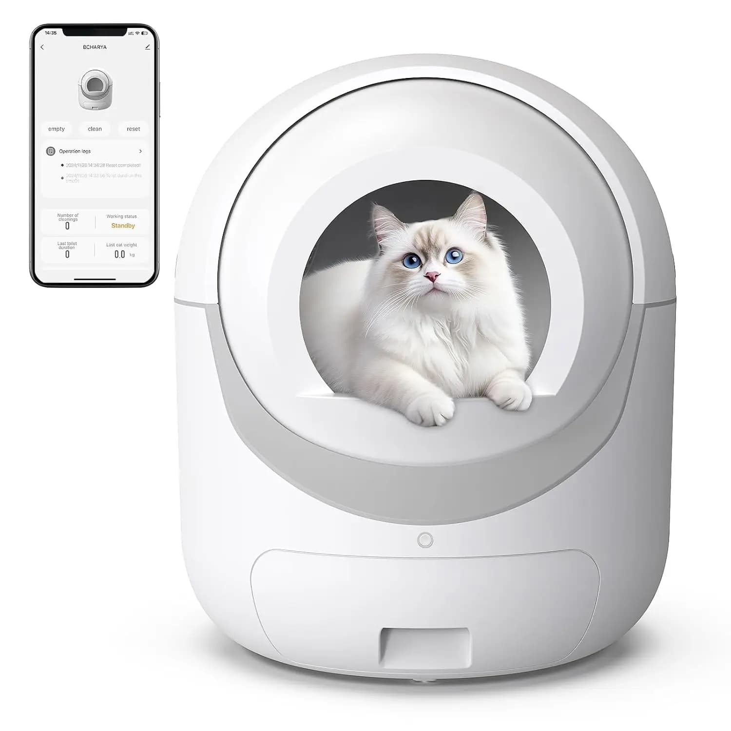 Lettiera Automatica Autopulente con Controllo Tramite App, Silenziosa, Ampio Spazio per Gatti Multipli, Include Sacchetti, Personalizzabile