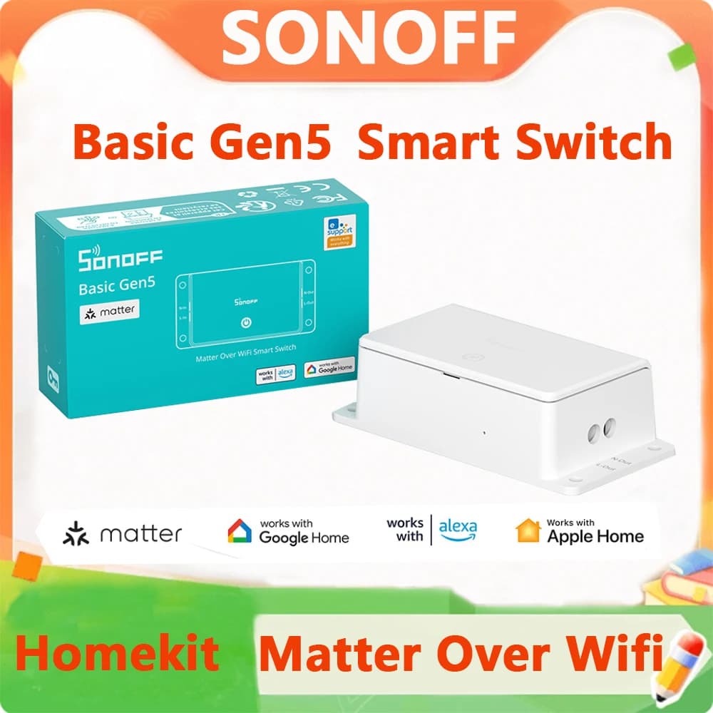 SONOFF Basic Gen5 Matter Over WiFi Smart Switch BASIC-1GS Smart Home, Smart Home Remote Control Timer FAI DA TE Switch Works with Alexa Homekit
