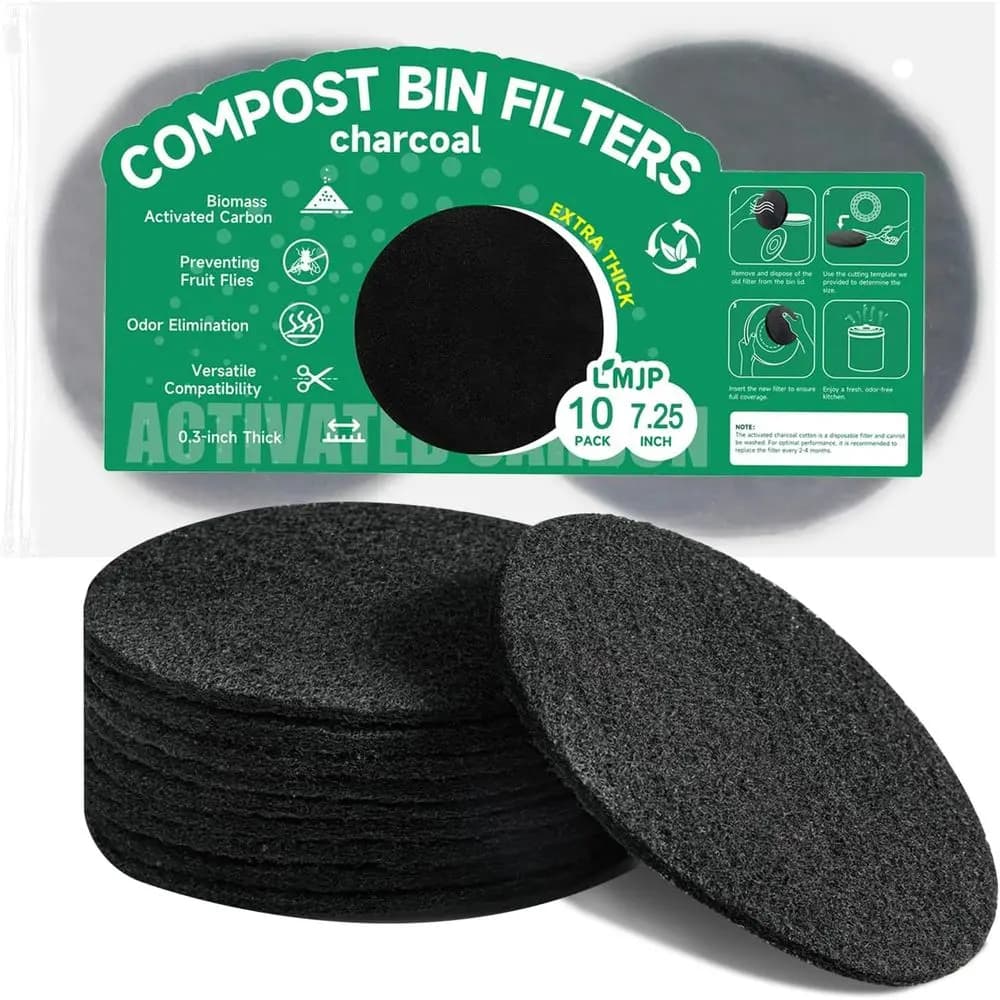 7.25 Charcoal Filters or 10-Pack Thick 0.3 Countertop Compost Bins - Durable Activated Carbon
