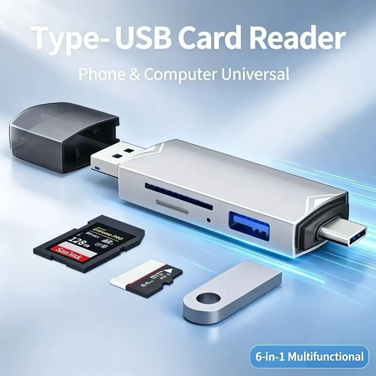4-in-1 Multi-function Card Reader USB 2.0 OTG Adapter High-Speed TF/SD Memory Card Reader for Type-C USB Phone Laptop Computer