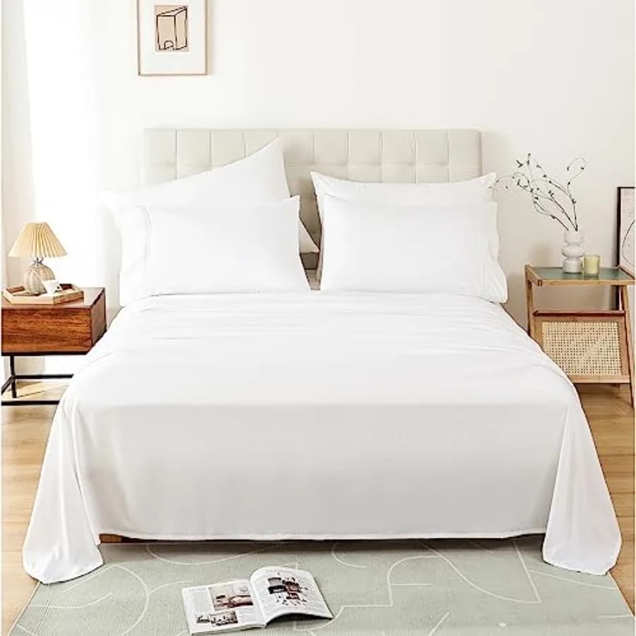 Set di Lenzuola Queen - 4 Pezzi per Letto Queen Size, Extra Morbide e Traspiranti, Lenzuola di Lusso con Tasche Profonde, Effetto Rinfrescante, Antirughe