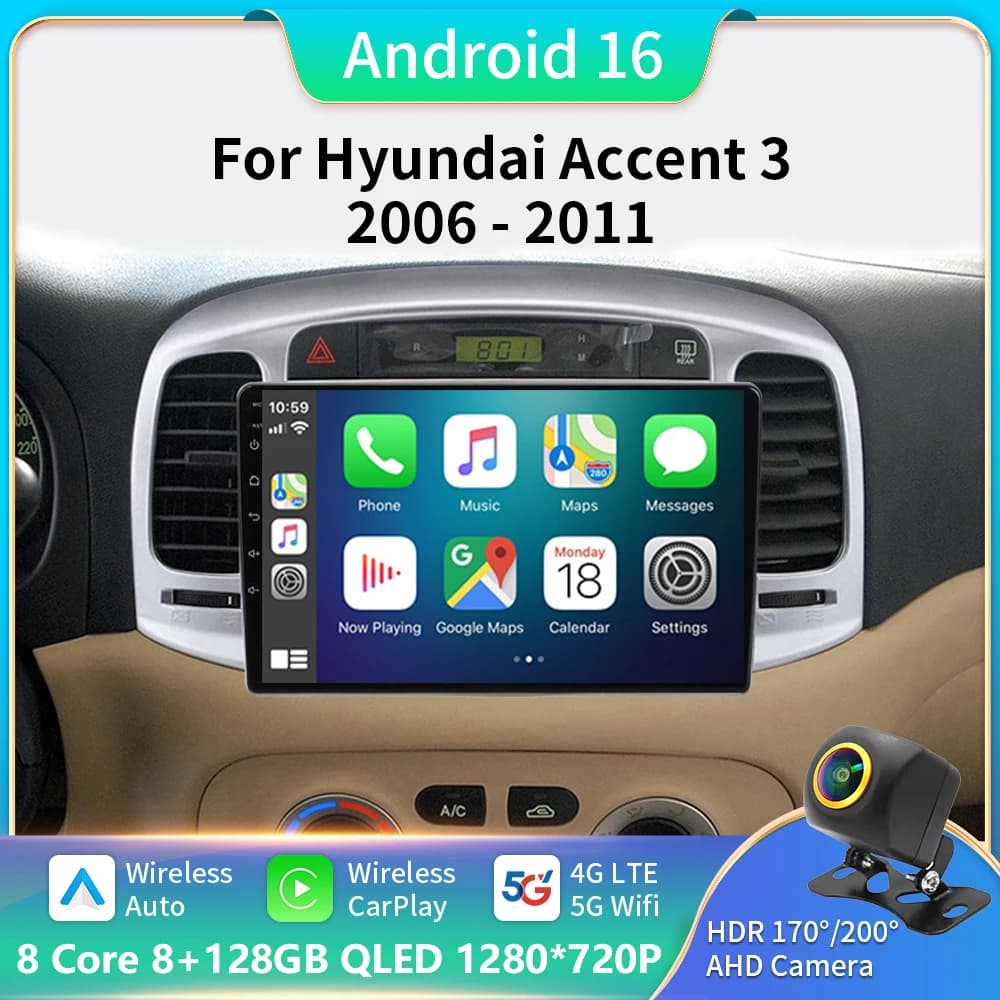 Autoradio Multimediale Per Hyundai Accent 3 2006 - 2012 Android Auto Video Player Navigazione GPS 8 Core Lettore No 2din DVD Stereo