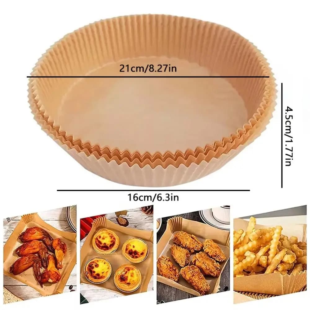 50/100 Pezzi Carta da Forno Monouso per Friggitrice ad Aria, Antiaderente, Impermeabile, Resistente all'Olio, per Cottura a Vapore, Muffin e Cupcake