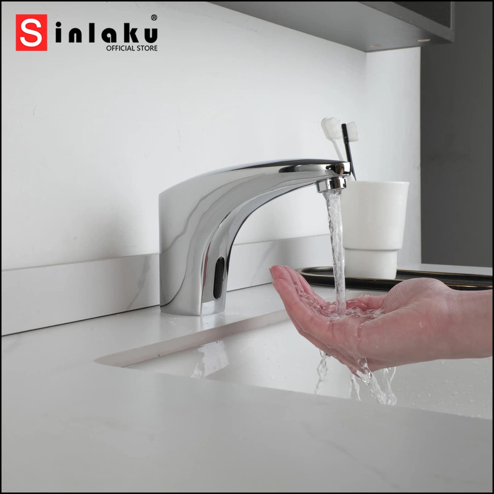 SINLAKU rubinetti con sensore tattile automatico rubinetto per lavabo con finitura cromata lavabo per bagno tocco gratuito miscelatore per acqua calda e fredda
