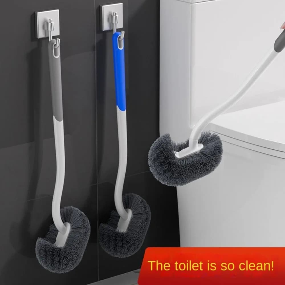 Spazzola WC a S da parete, senza angoli morti, con setole morbide, per spazi stretti, con manico lungo, per la pulizia del WC in posizione accovacciata
